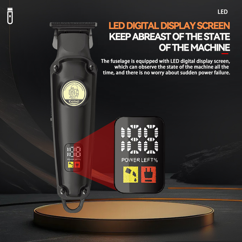 ماكينة حلاقة شعر كيمي لاسلكية للرجال ، شاشة ال اي دي  ، قابلة لأعادة الشحن ، أسود ، KM-2371