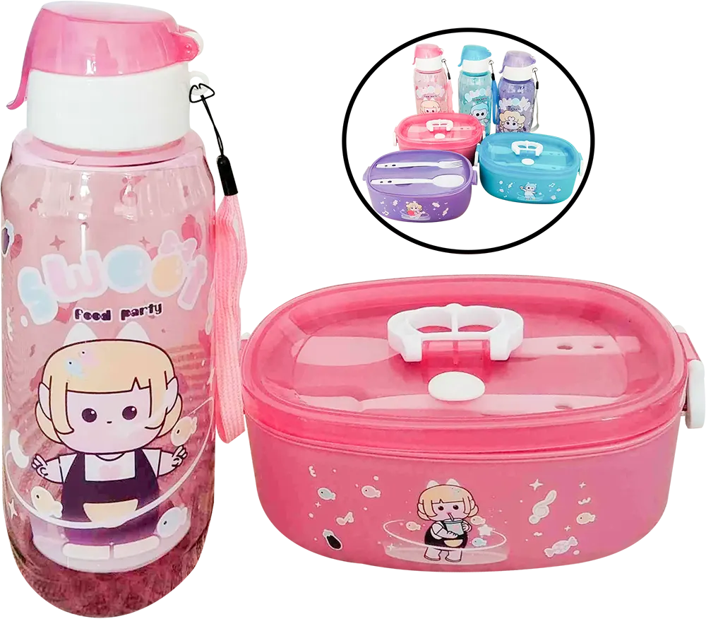 لانش بوكس فود بارتي مع زجاجة مياه، متعدد الألوان، موديل 884