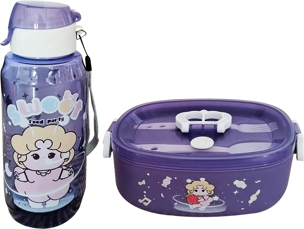 لانش بوكس فود بارتي مع زجاجة مياه، متعدد الألوان، موديل 884