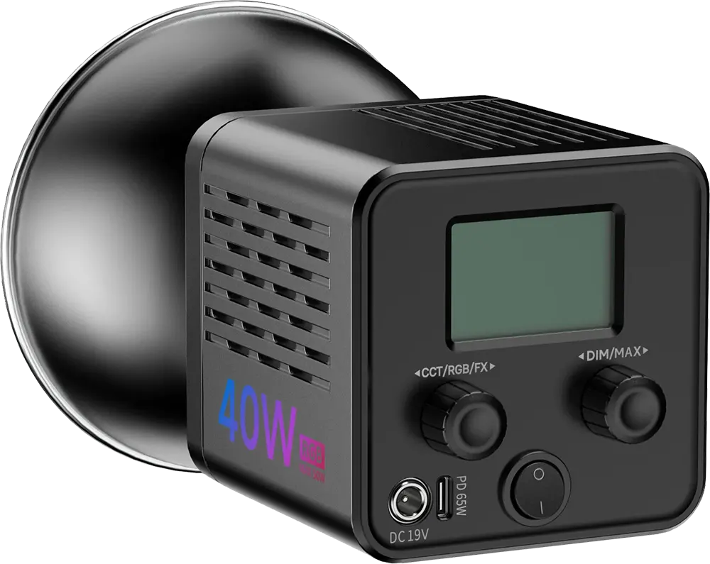 مصباح ليد فيديو من اولانزي، 40 وات، 6500k، اضاءة cob rgb، منفذ شحن Type-c، أسود، L024