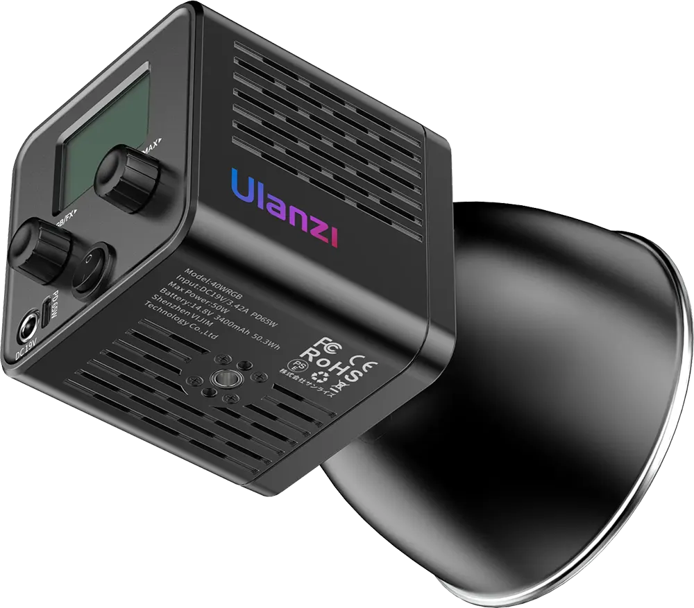 مصباح ليد فيديو من اولانزي، 40 وات، 6500k، اضاءة cob rgb، منفذ شحن Type-c، أسود، L024