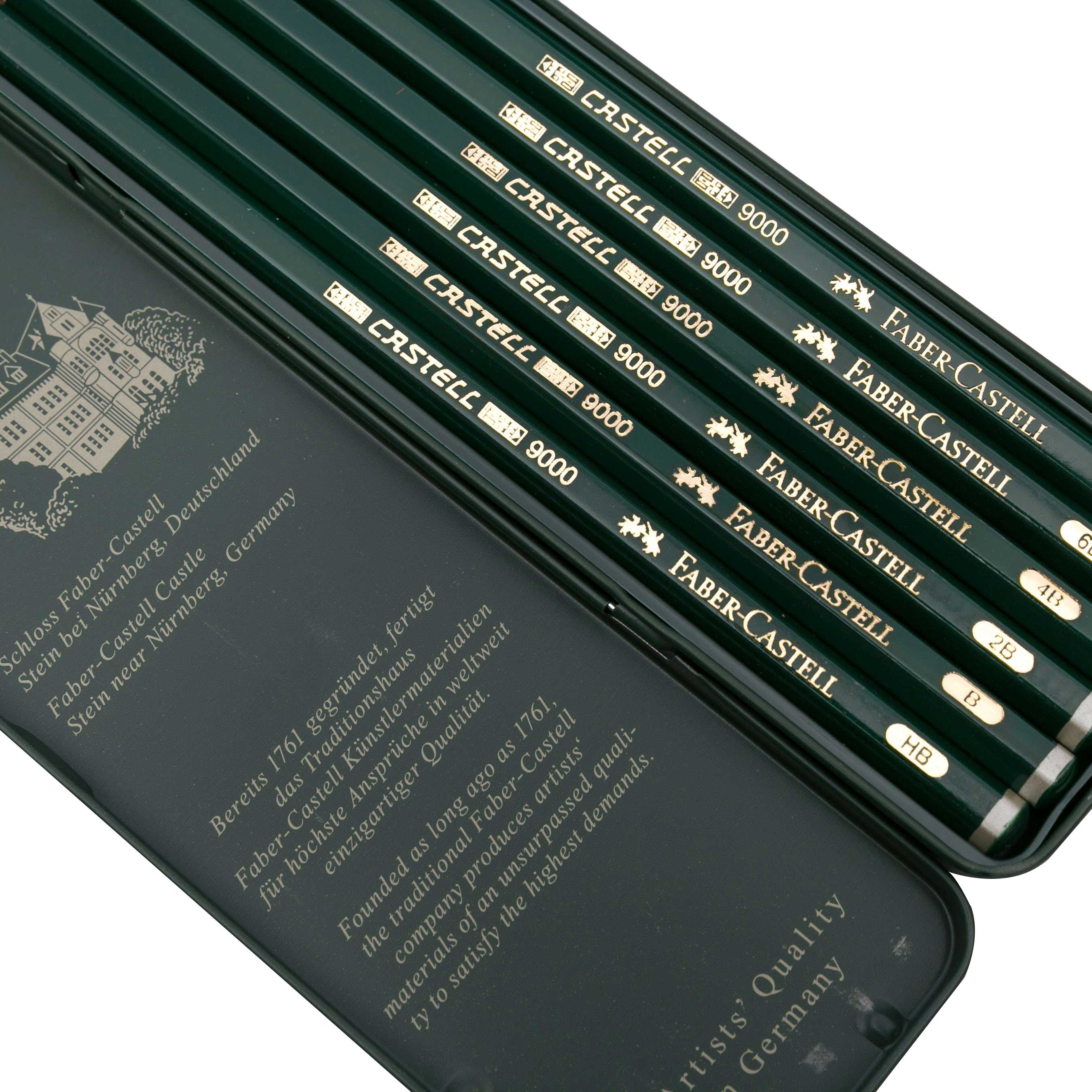 طقم أقلام رصاص فابر كاستل 9000 ، اقلام جرافيت في علبة معدنية ، مكونة من 6 أقلام