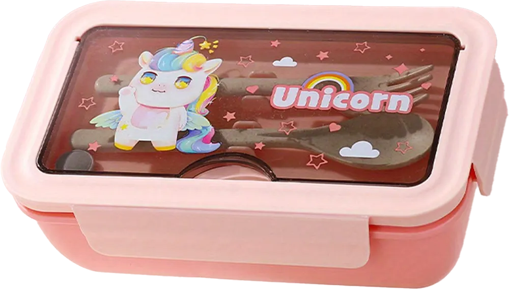 لانش بوكس بسعة 1100 ملي، مقسم، مع شوكة ومعلقة، بتصاميم كارتونية متنوعة، الوان متعددة، موديل  1479