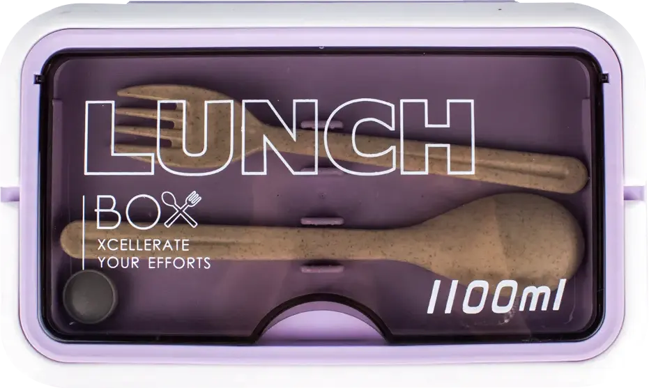 لانش بوكس بسعة 1100 ملي، مقسم، مع شوكة وملعقة، الوان متعددة، موديل 862