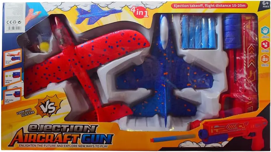 مسدس مع طائرة شراعية من الفوم، مجموعة من قطعتين، ازرق واحمر، 30 سم، YY955-33A