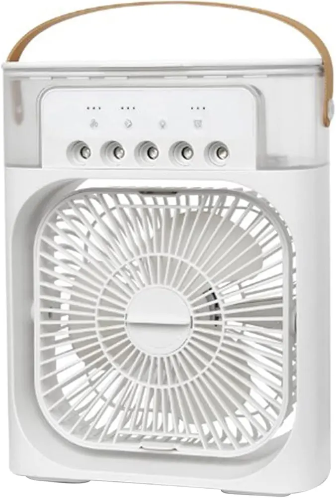 مبرد هواء صغير ومروحة مكتب USB، إضاءة ليد 7 ألوان، مؤقت، 3 سرعات، 3 أوضاع رش