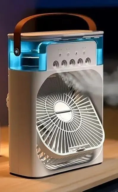 مبرد هواء صغير ومروحة مكتب USB، إضاءة ليد 7 ألوان، مؤقت، 3 سرعات، 3 أوضاع رش