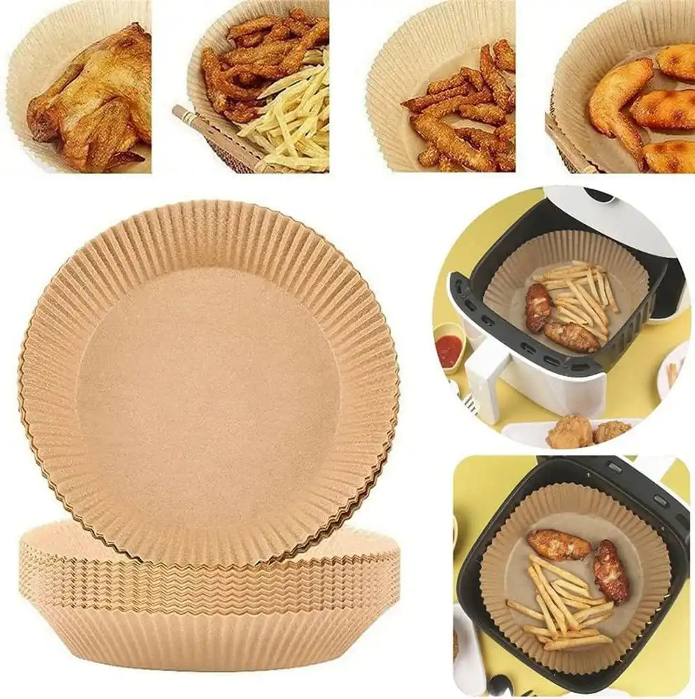 ورق قلاية هوائية غير لاصق دائري الشكل، 16 سم، مجموعة من 30 قطعة، بني