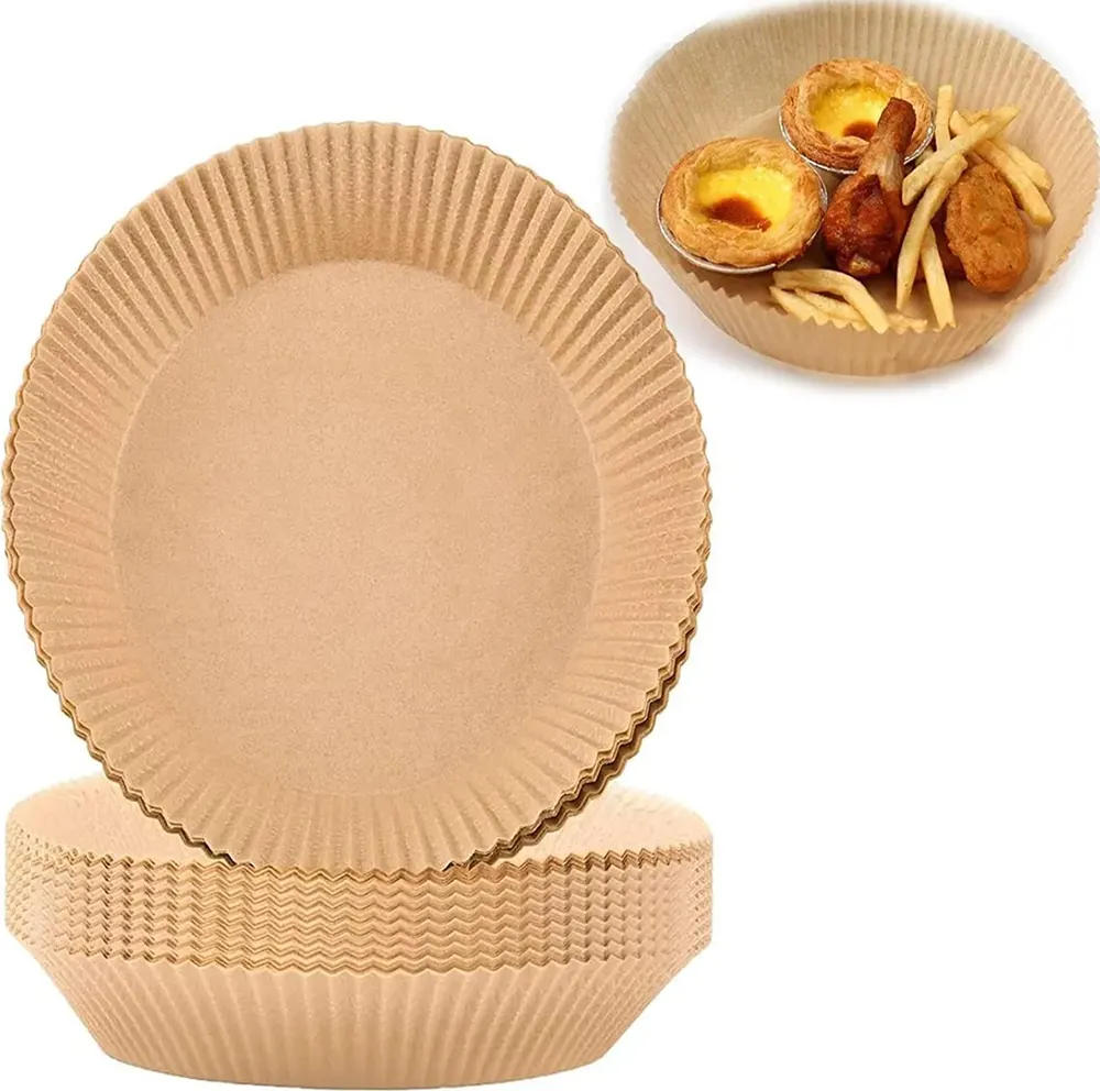 ورق قلاية هوائية غير لاصق دائري الشكل، 16 سم، مجموعة من 30 قطعة، بني