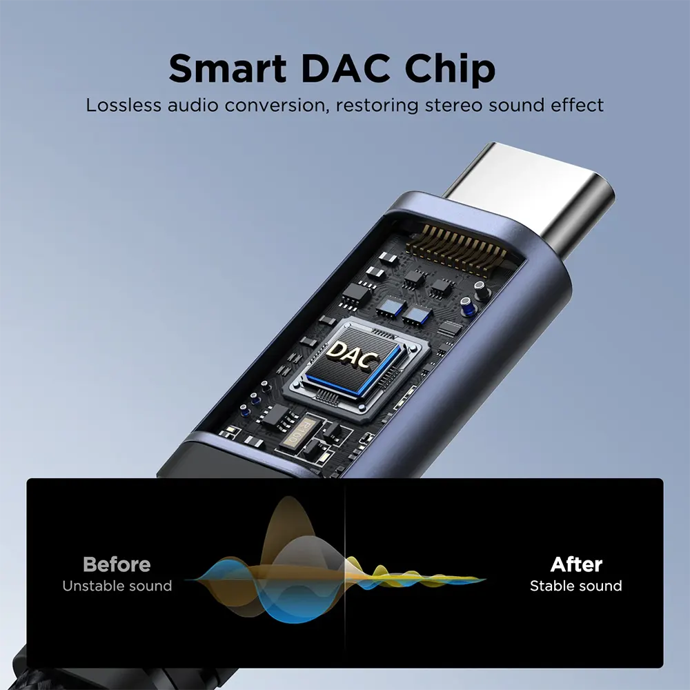 كابل شحن سريع و محول صوت جوي روم 2 في 1، 60 وات، من type-c الى 3.5 مم و type-c، اسود، SY-C02