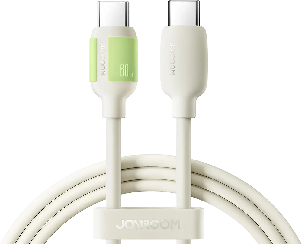 كابل شحن سريع ونقل بيانات جوي روم فلورسنت، 60 وات، من type-c الى type-c، لون بيج، S-A53