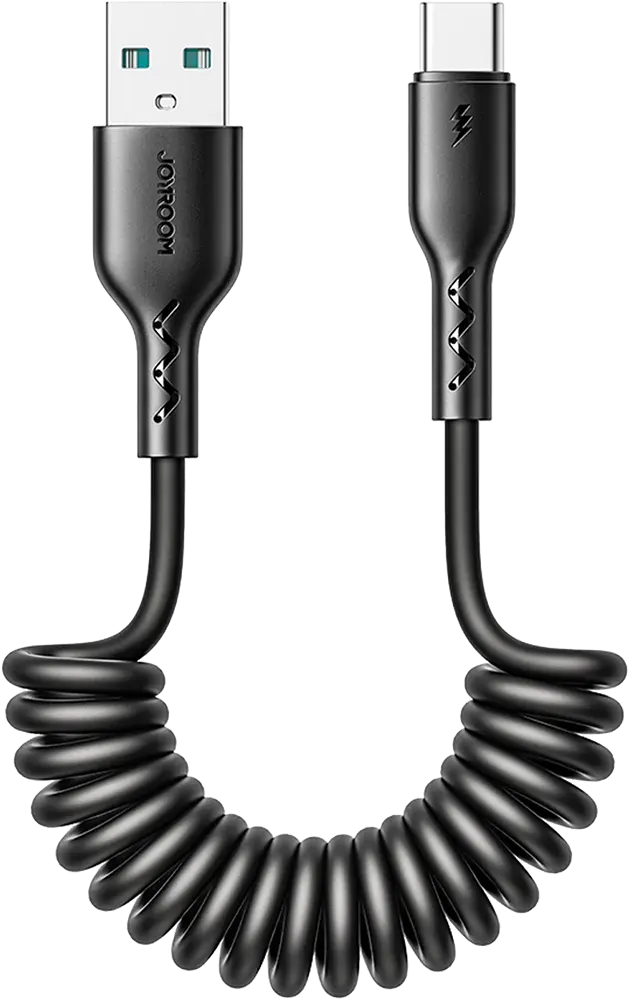 كابل شحن ونقل بيانات سريع  ملفوف جوي روم سلسلة ايزي ترافيل ، 30 وات، 1.5 متر، من usb-a الى type-c، أسود، S-A38