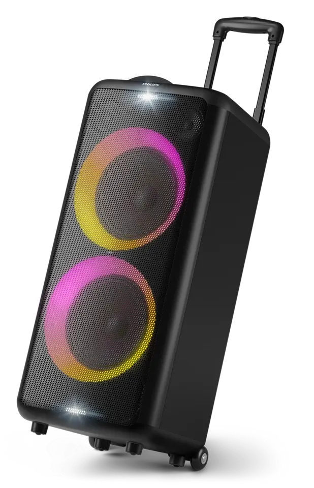 سماعة صب ووفر فيليبس بارتي، 60 وات، بلوتوث 5.0، منفذ usb، اضاءة ليد، 2 مكبر صوت عالي التردد 8 بوصة، بطارية ليثيوم ايون 4400 مللي أمبير، أسود، TAX 5206-98