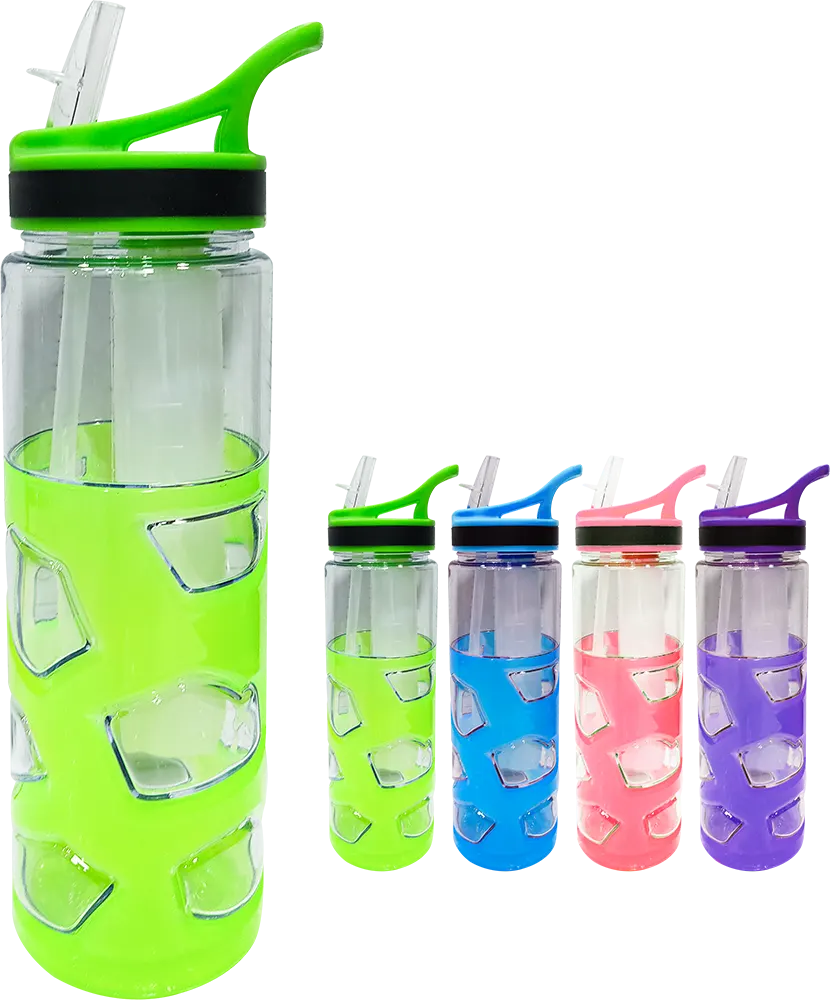 زجاجة مياه رياضية 700 مللى، انبوب ثلج داخلي، بلاستيك مط، شفاطة مدمجة، متعددة الألوان، موديل 42-154