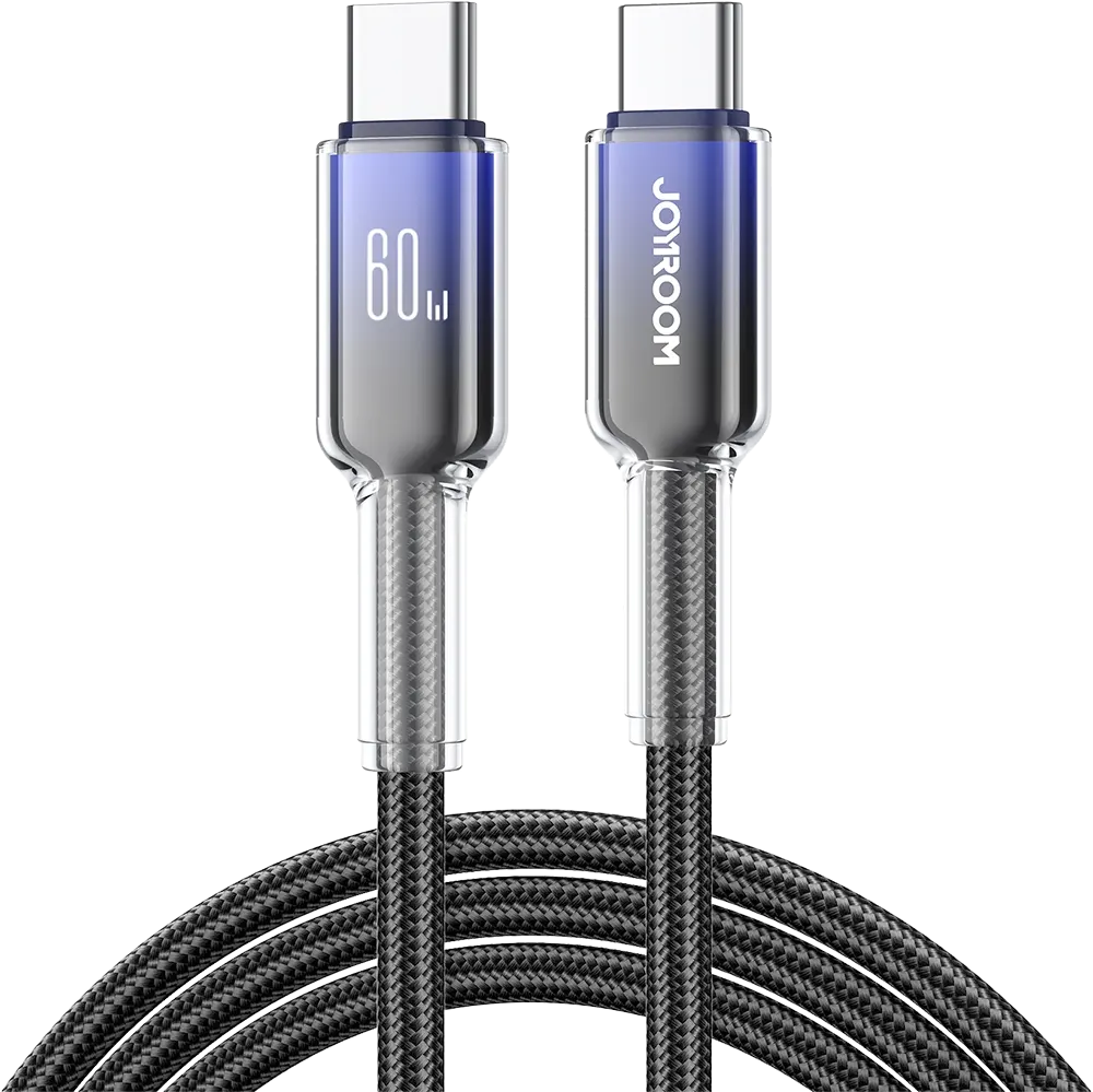 كابل شحن ونقل بيانات سريع جوي روم ، 60 وات، 1.2 متر، من Type-c الى type-c، أسود، S-A42