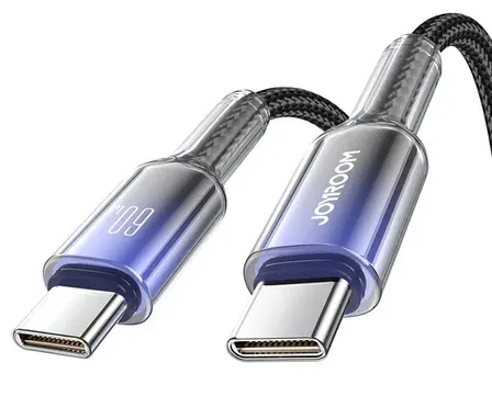 كابل شحن ونقل بيانات سريع جوي روم ، 60 وات، 1.2 متر، من Type-c الى type-c، أسود، S-A42