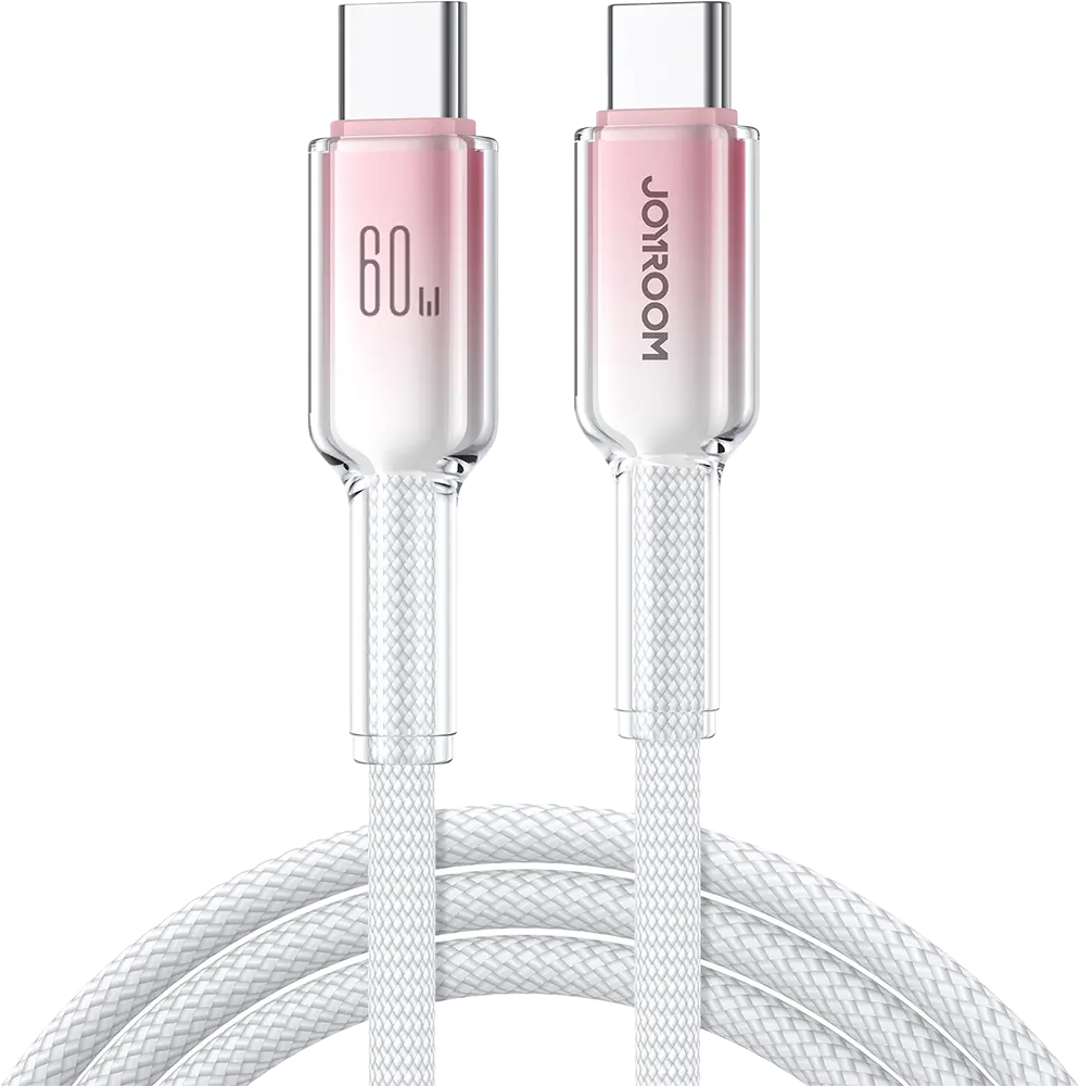 كابل شحن ونقل بيانات سريع جوي روم ، 60 وات، 1.2 متر، من Type-c الى type-c، أبيض، S-A42