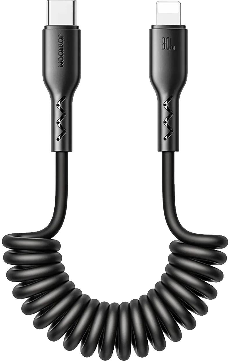 كابل شحن ونقل بيانات سريع ملفوف جوي روم سلسلة ايزي ترافيل ، 30 وات، 1.5 متر، من type-c الى LIGHTNING ، أسود، S-A38