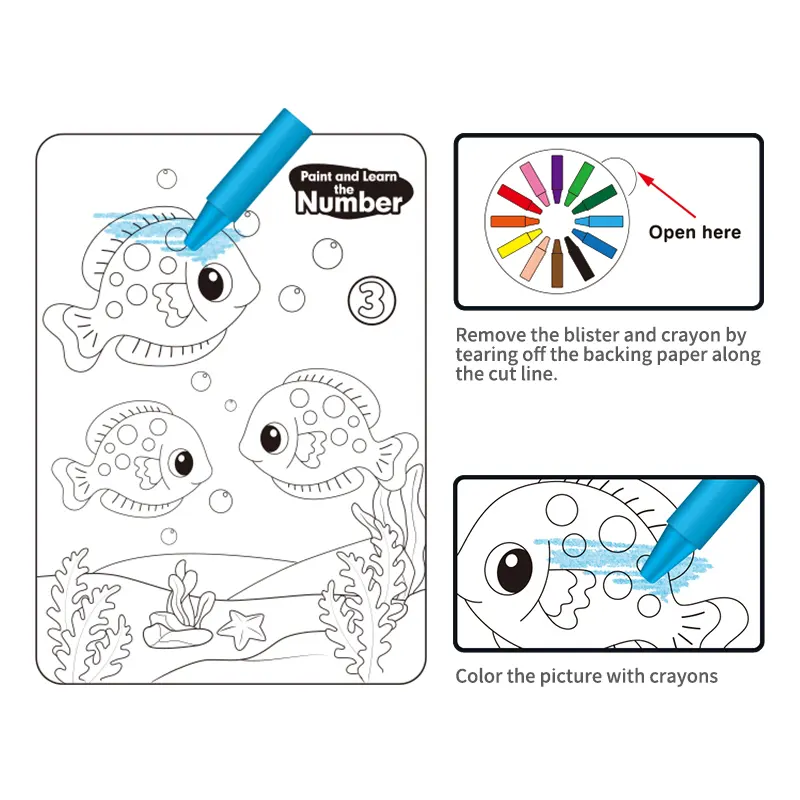 كتاب تلوين للأطفال من كي بيبي ،12 لون شمع، تلوين وتعليم الأرقام للأطفال، 240044