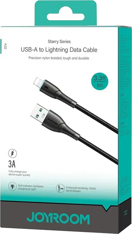 كابل شحن ونقل بيانات سريع  جوي روم Starry ، شحن سريع 3 أمبير ، 1 مبير، من usb-a الى LIGHNING، أسود ، S-A32