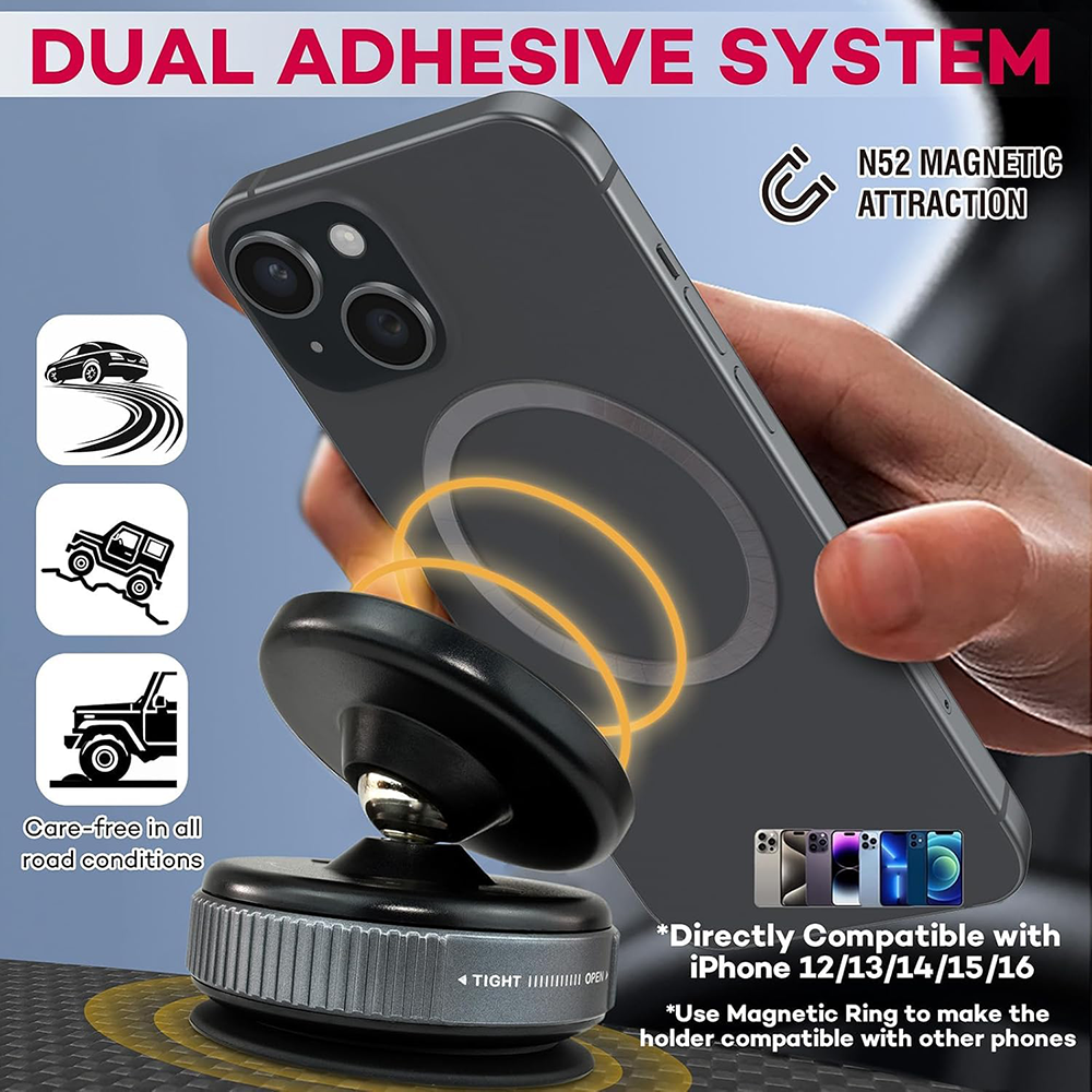 حامل موبايل مغناطيسي للسيارة ، دوار 360 درجة ، متوافق مع ايفون واندرويد ، أسود ، K009