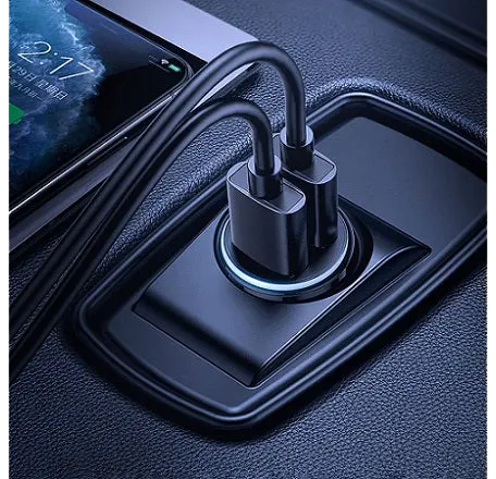 شاحن سيارة صغير ذكي جوي روم، ثنائي المنفذ، شحن سريع 3.1 أمبير، اضاءة ليد، أبيض ، C-A06