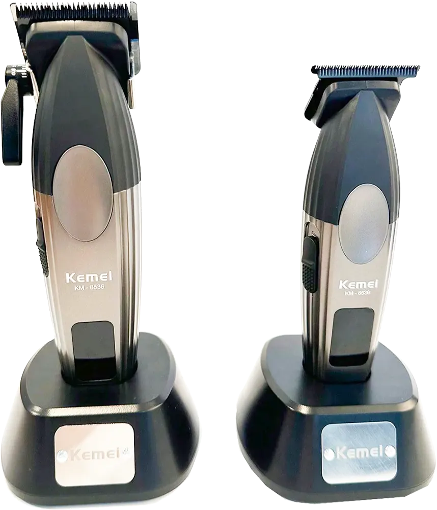 ماكينة حلاقة شعر وذقن ثنائية كيمي ، قابلة لاعادة الشحن، شاشة رقمية ، قاعدة شحن، لون فضي*اسود، موديل KM-8536