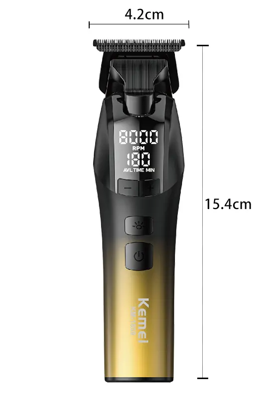 ماكينة حلاقة شعر لاسلكية كيمي، 5 في1، شاشة lcd، اضاءة ليد، وقت تشغيل 200 دقيقة، أسود*ذهبي، KM-1859