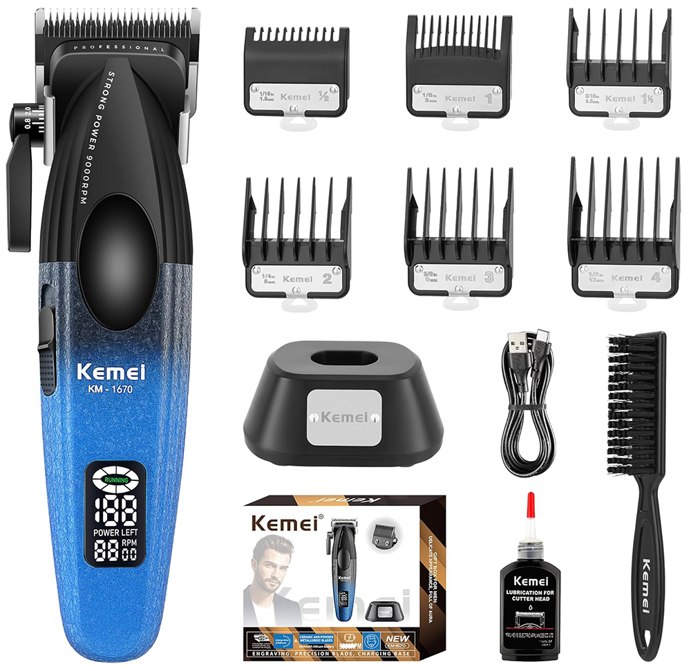 ماكينة حلاقة شعر كيمي لاسلكية للرجال ، شاشة ال اي دي ، قابلة لاعادة الشحن ، قاعة شحن ، أسود ، KM-1670