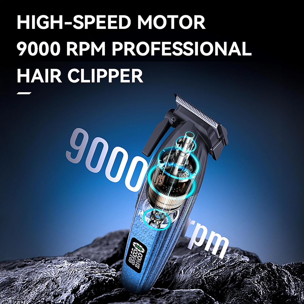 ماكينة حلاقة شعر كيمي لاسلكية للرجال ، شاشة ال اي دي ، قابلة لاعادة الشحن ، قاعة شحن ، أسود ، KM-1670