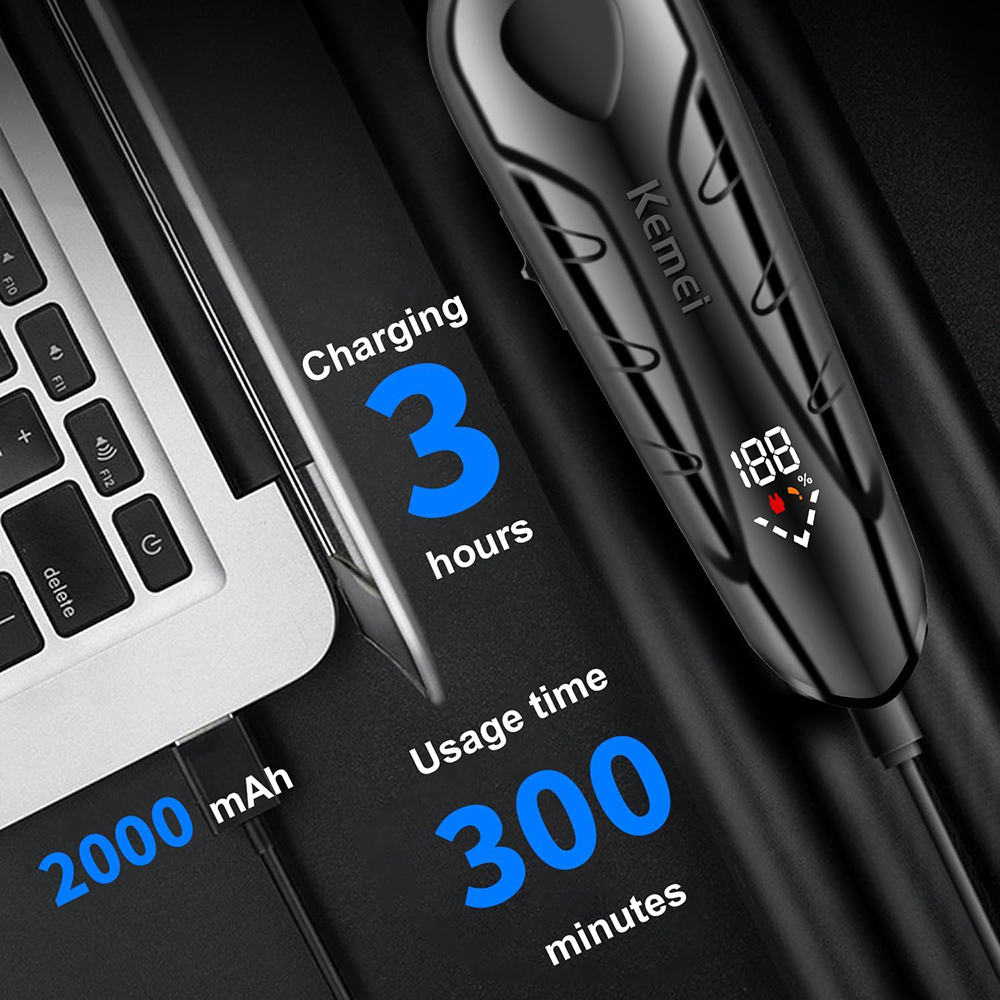 ماكينة حلاقة شعر كيمي لاسلكية للرجال ، شاشة ال اي دي ، قابلة لأعادة الشحن ، أسود ، KM-2269