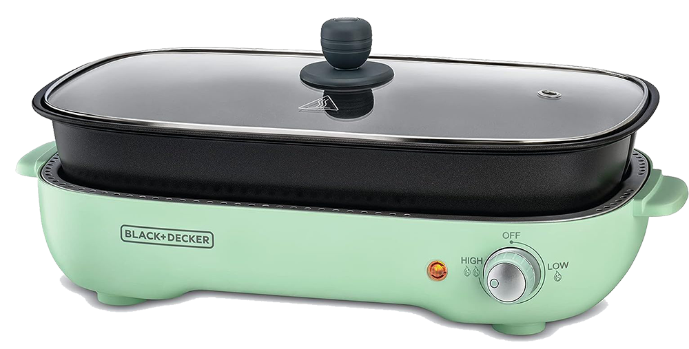 شواية كهربائية بلاك اند ديكر، 1400وات ، 4 لتر ، مع غطاء بايركس ، أسود x مينت جرين ، GMF1400 ، (ضمان انسيا) - (ضمان الوكيل)