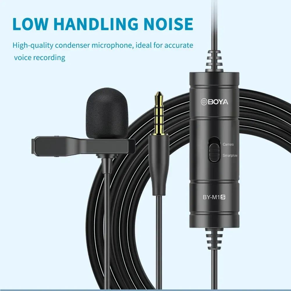 ميكروفون سلكي بويا يونيفرسال لافالير، موصل 3.5 مم، متعدد الأتجاهات، طول الكابل 6 متر، تقليل الضوضاء المنخفضة، أسود، BY-M1S