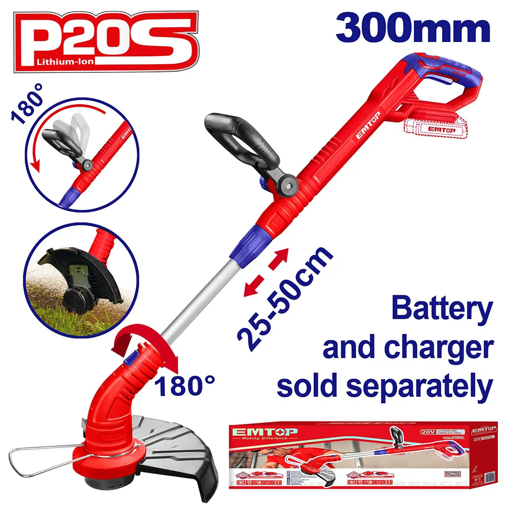 ماكينة قص العشب اللاسلكية من إمتوب، 20 فولت، طول سلك 5 متر، أحمر، ELGT20018