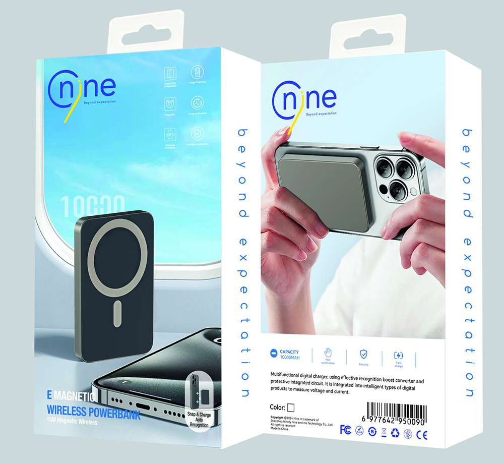 باور بانك ناين لاسلكي ماجناتيك ، 15 وات ، سعة 10000 مللي أمبير - ساعة ، شحن سريع ، تيتانيوم