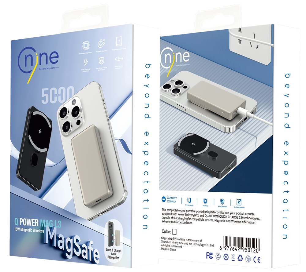 باور بانك ناين لاسلكي ماجناتيك  ، 15 وات ، سعة 5000 ملي امبير - ساعة ، شحن سريع ، أسود ، Q POWER MAG L3