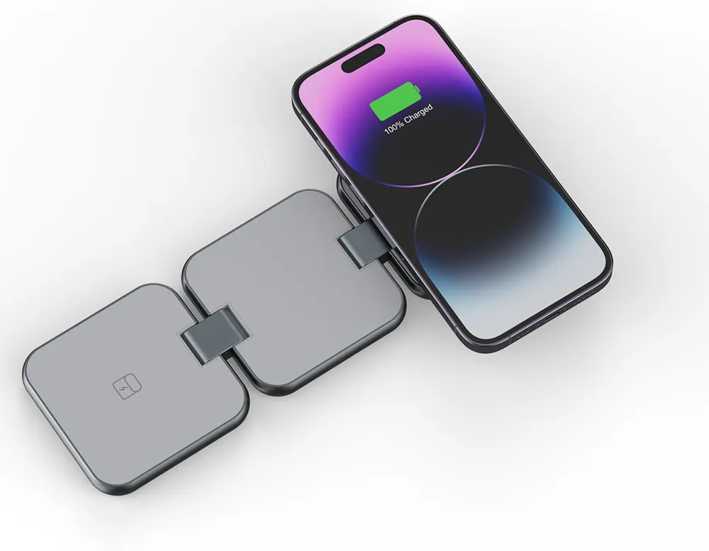 شاحن لاسلكي ناين، 15 وات، 3 في 1، قابل للطي، رمادي، S21