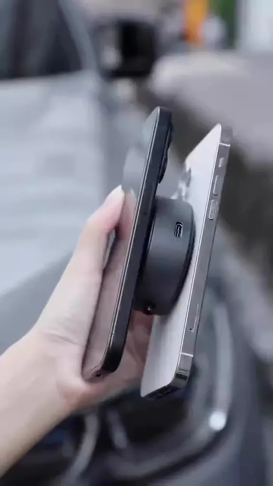 حامل هاتف مغناطيسي من ناين، يعمل بالشفط، منفذ شحن type-c، أسود