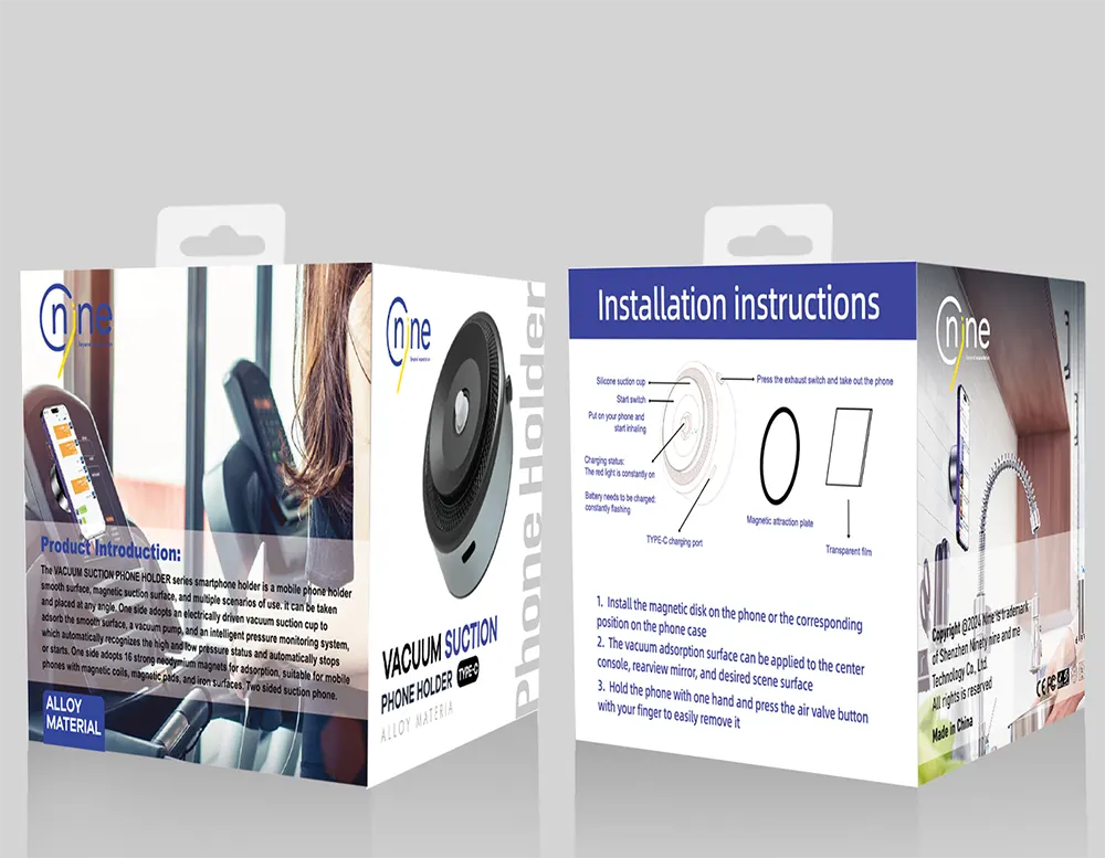 حامل هاتف مغناطيسي من ناين، يعمل بالشفط، منفذ شحن type-c، أسود