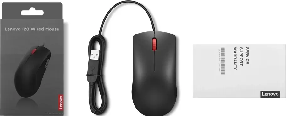 ماوس سلكي من لينوفو 120، 1600 نقطة في البوصة، USB، أسود، MS-370OU
