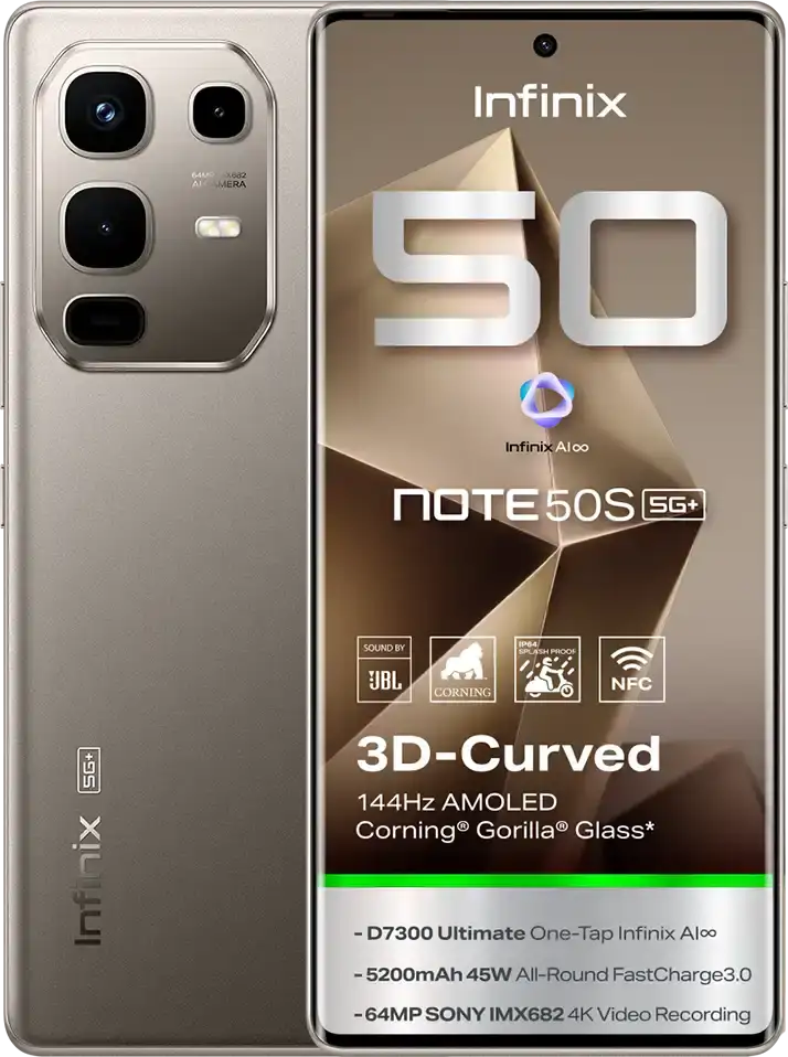 موبايل انفينيكس نوت 50S، ثنائي الشريحة، ذاكرة داخلية 256 جيجابايت، رامات 8 جيجابايت، شبكة الجيل الخامس، رمادي