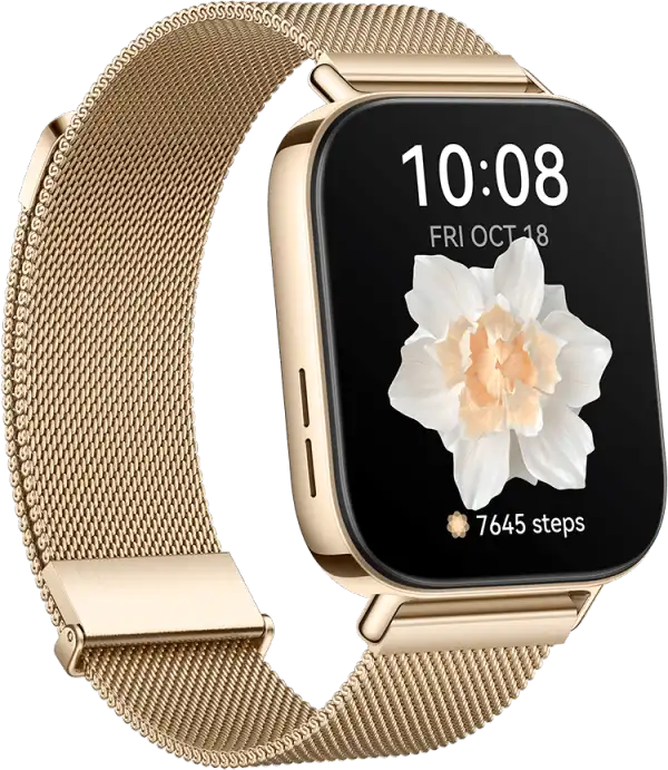 ساعة سمارت هواوي فيت 3 إصدار NFC، شاشة أموليد 1.82 بوصة ، مقاومة للماء ، حزام ميلاني ذهبي ، جولد