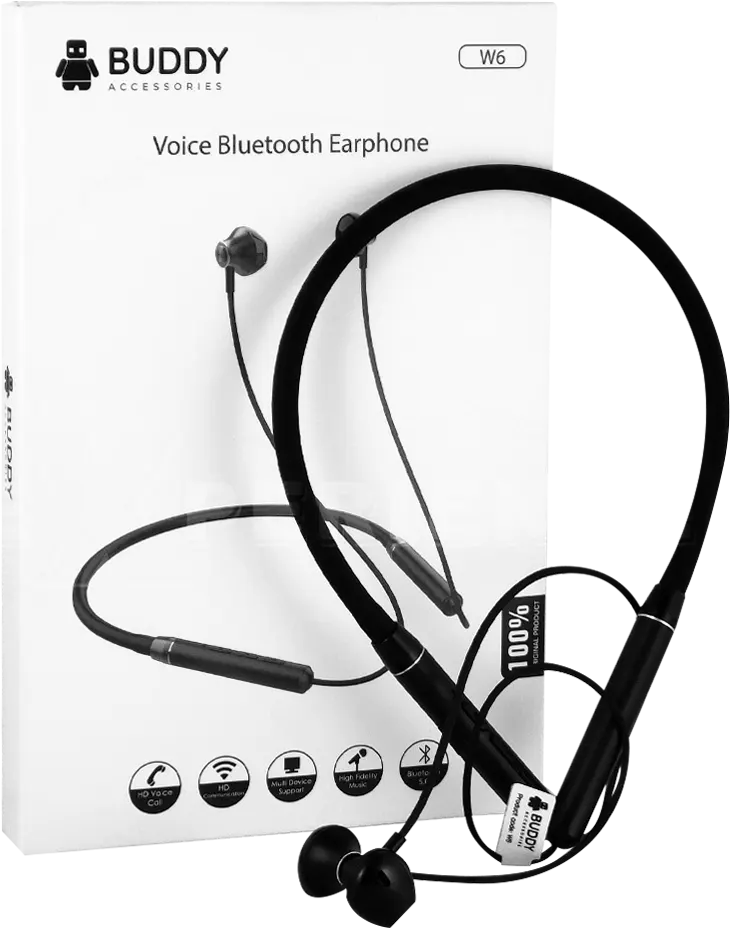 سماعة اذن لاسلكية بادي حول الرقبة، بلوتوث 5.0، بطارية 110 مللي امبير، لون أسود موديل W6