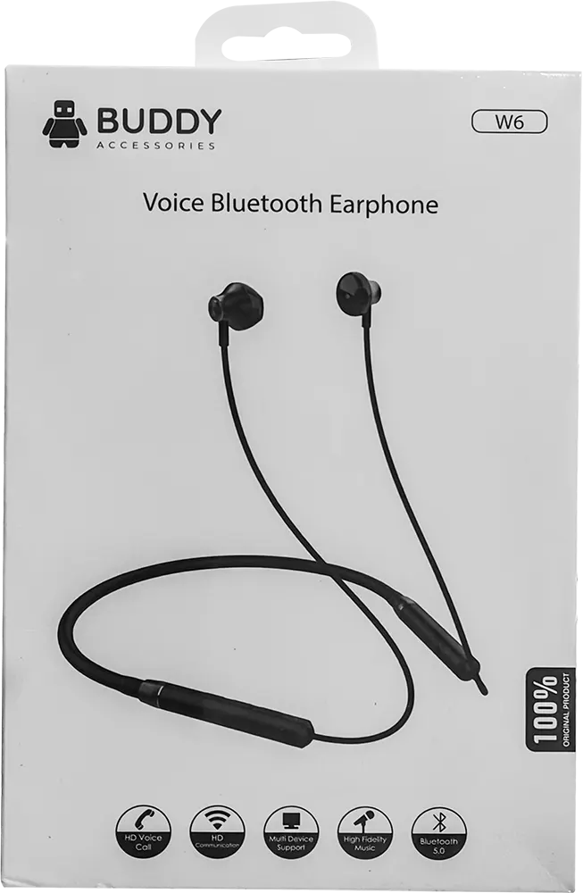 سماعة اذن لاسلكية بادي حول الرقبة، بلوتوث 5.0، بطارية 110 مللي امبير، لون أسود موديل W6