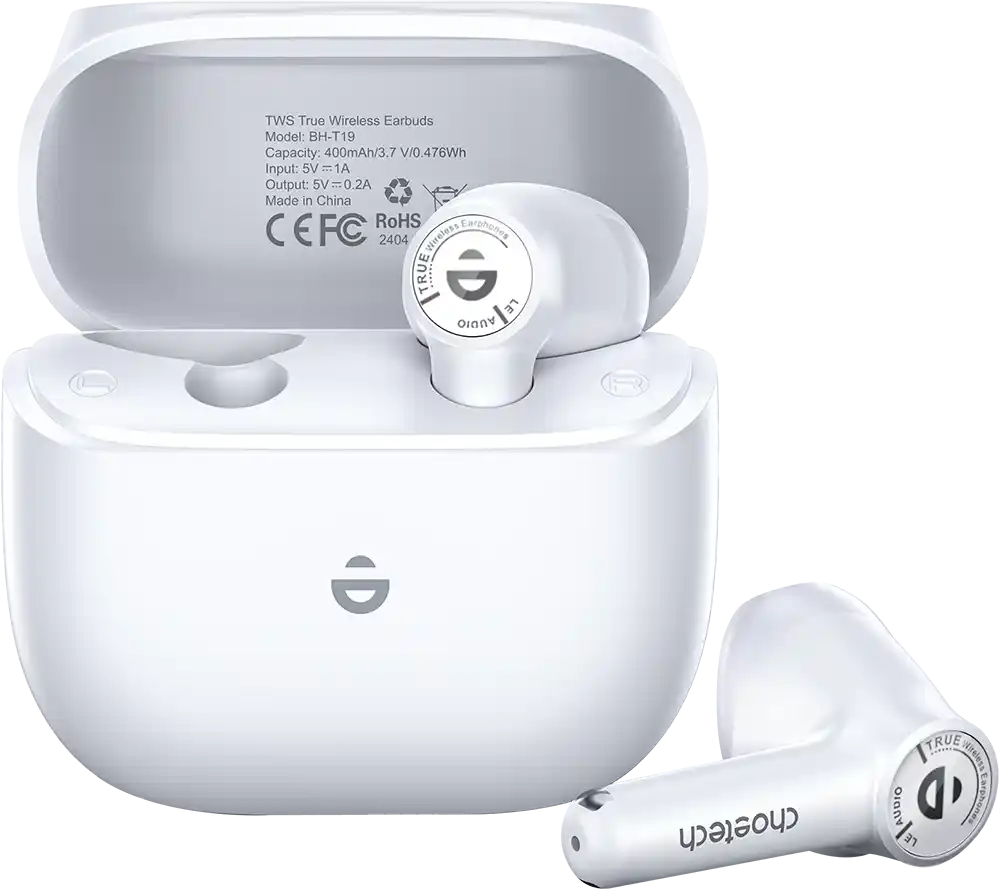 سماعات أذن لاسلكية حقيقية من تشوتيك TWS، بلوتوث 5.3، بطارية 300 مللي أمبير، أبيض، BH-T19