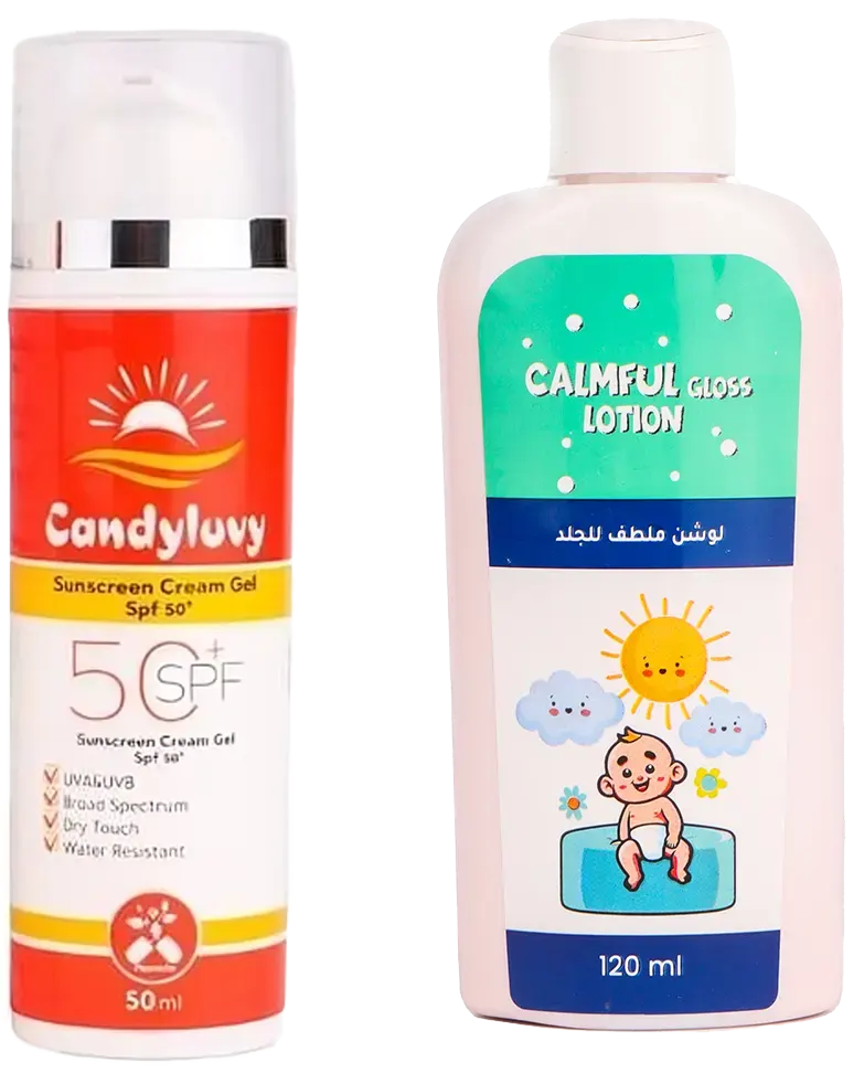 كاندي لوفي صن بلوك جل كريم بعامل حماية +50 ،50 مل + لوشن للجسم مرطب للجسم والجلد ، 120 مل