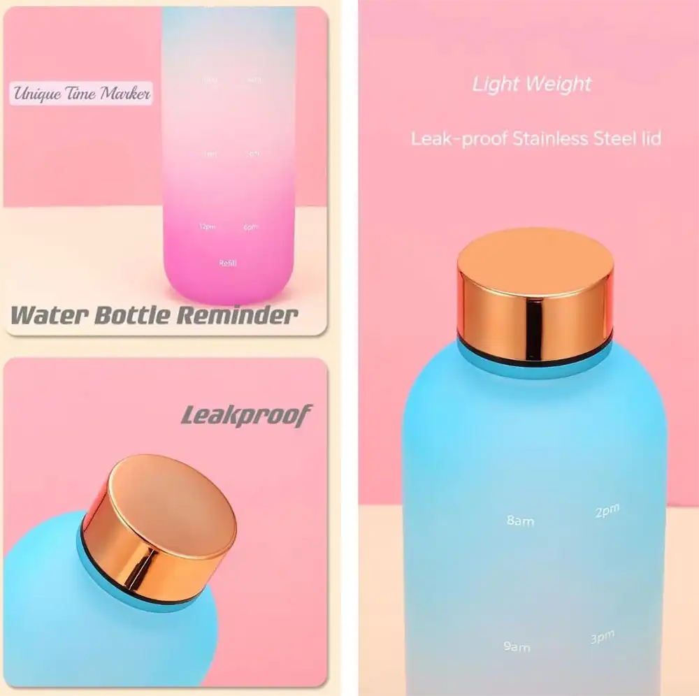 زجاجة مياه رياضية بلاستيك، 1 لتر، غطاء استانلس، 4271