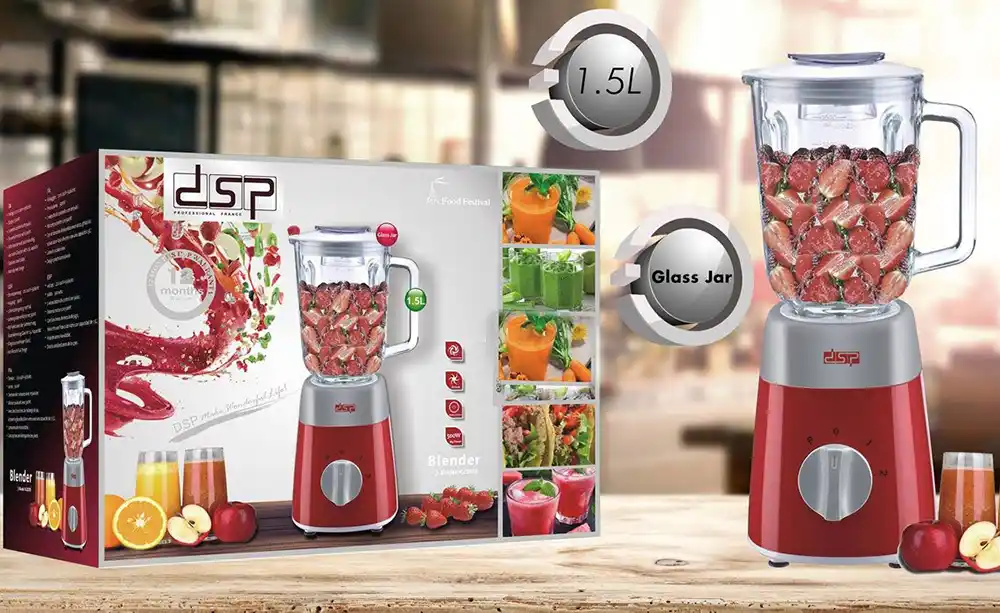 خلاط كهربائي دي إس بي، 500 وات، 1.5 لتر، أحمر KJ2038