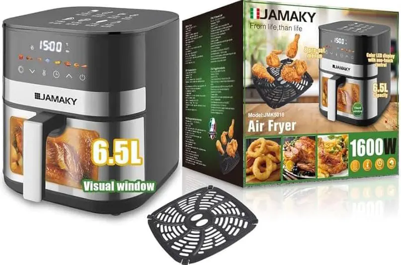 قلاية هوائية جماكي، 1600 وات، 6.5 لتر، شاشة تاتش ديجيتال، أسود، JMK 5018