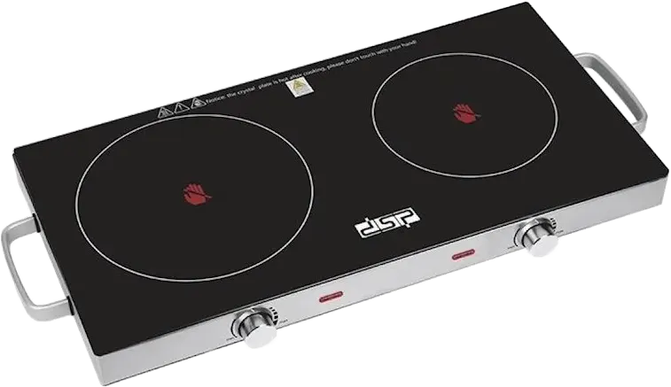 بوتجاز مسطح كهربائي دي اس بي، 2 عين، 1800 + 1000 وات، تحكم في درجات الحرارة، سطح زجاجي، أسود، KD 5058